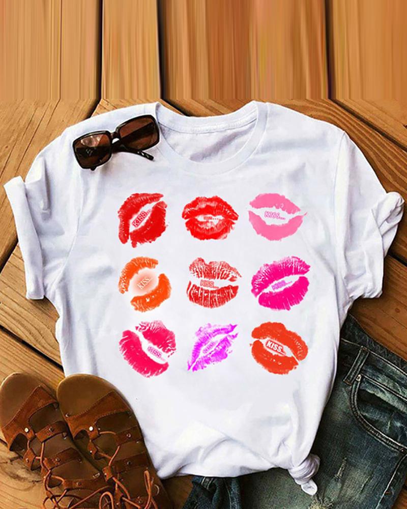 

Valentine' Day Heart / Figure / Letter Print Short Sleeve T-shirt, Style4