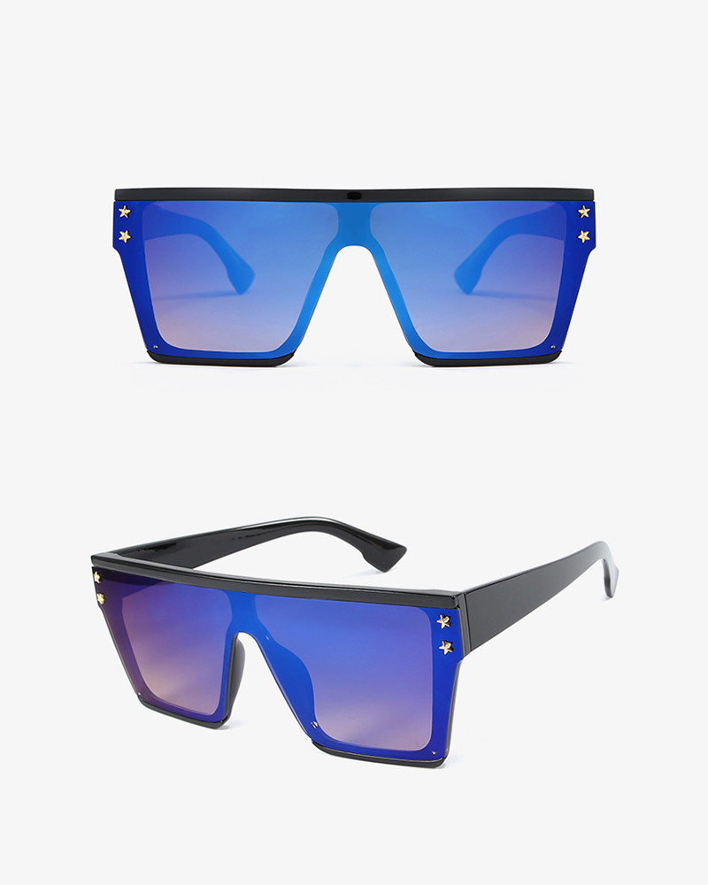 

1Pair Star Pattern Big Square Frame Sunglasses, Blue