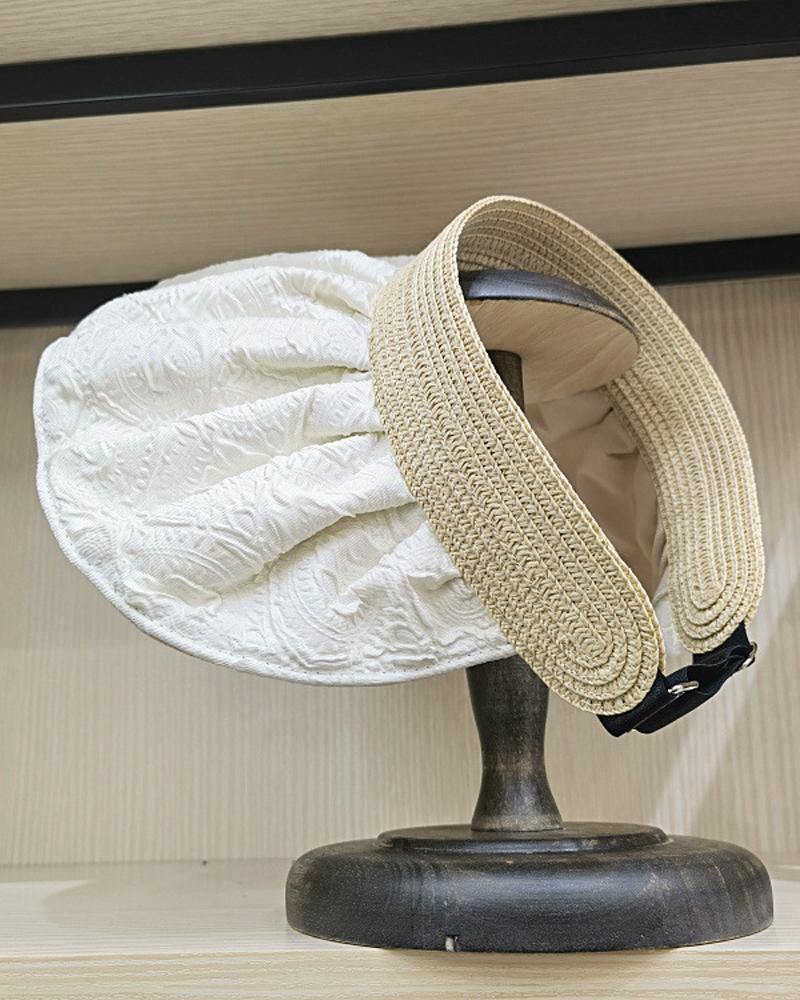 

Wide Brim Straw Sun Visor Hat, Beige