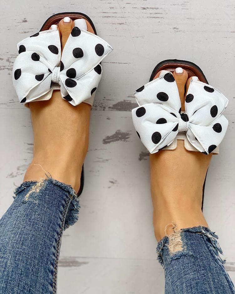 

Bowknot Design Open Toe Sandals, White