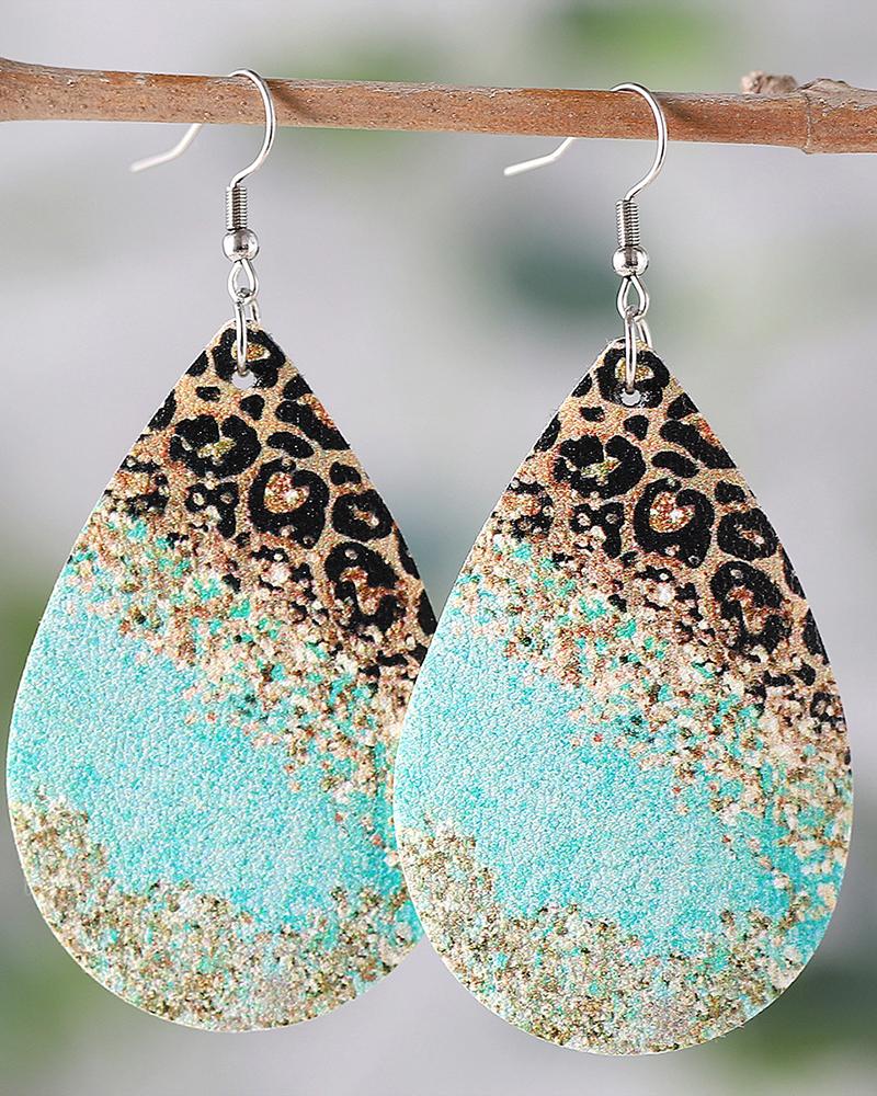 

1Pair Vintage Contrast Leopard Print Waterdrop Earrings, Green