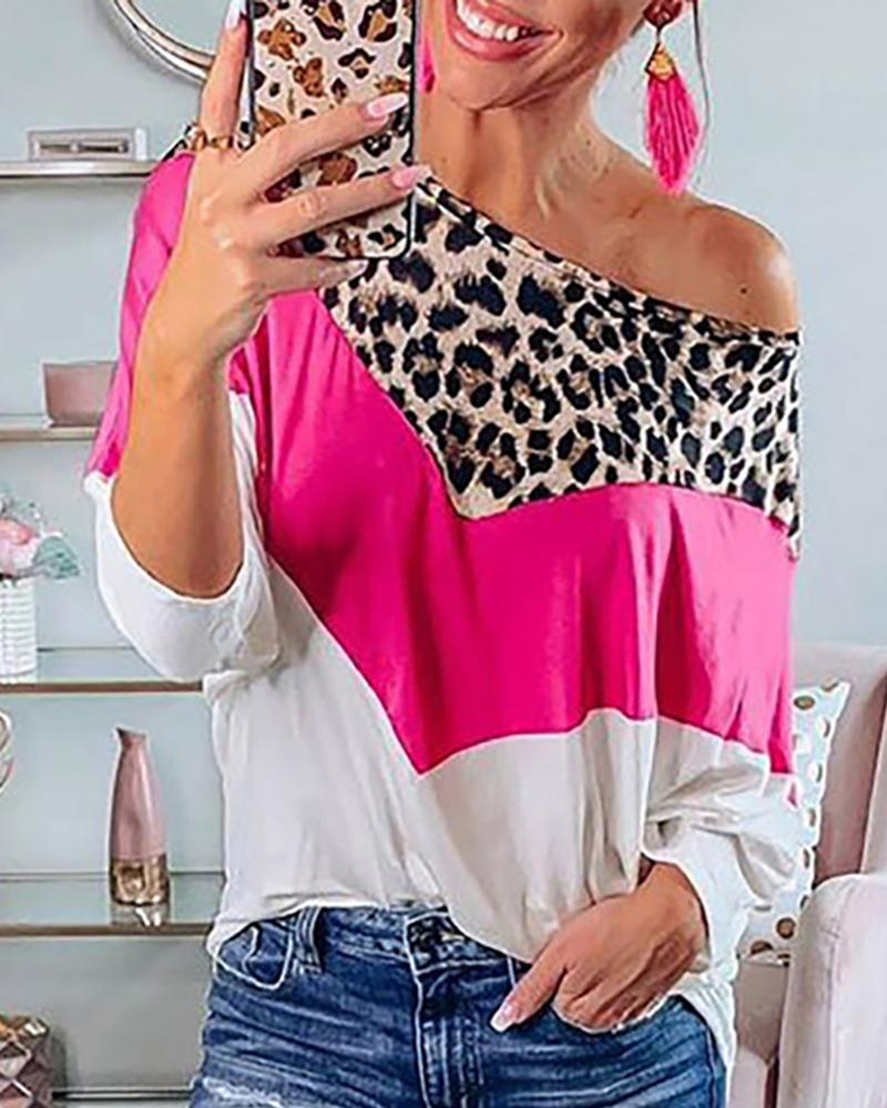 

Cheetah Print Colorblock Long Sleeve Top, Multicolor