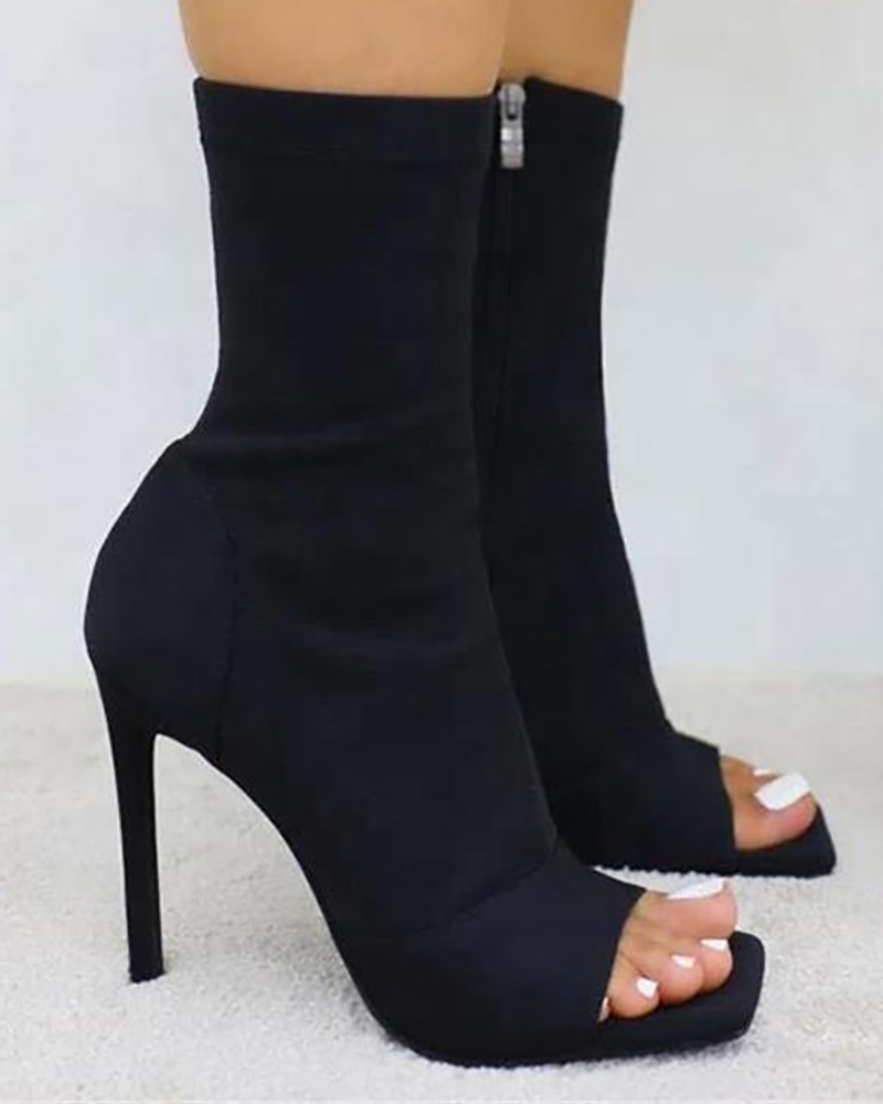

Square Toe Zipper Design Boots Sandals, Black