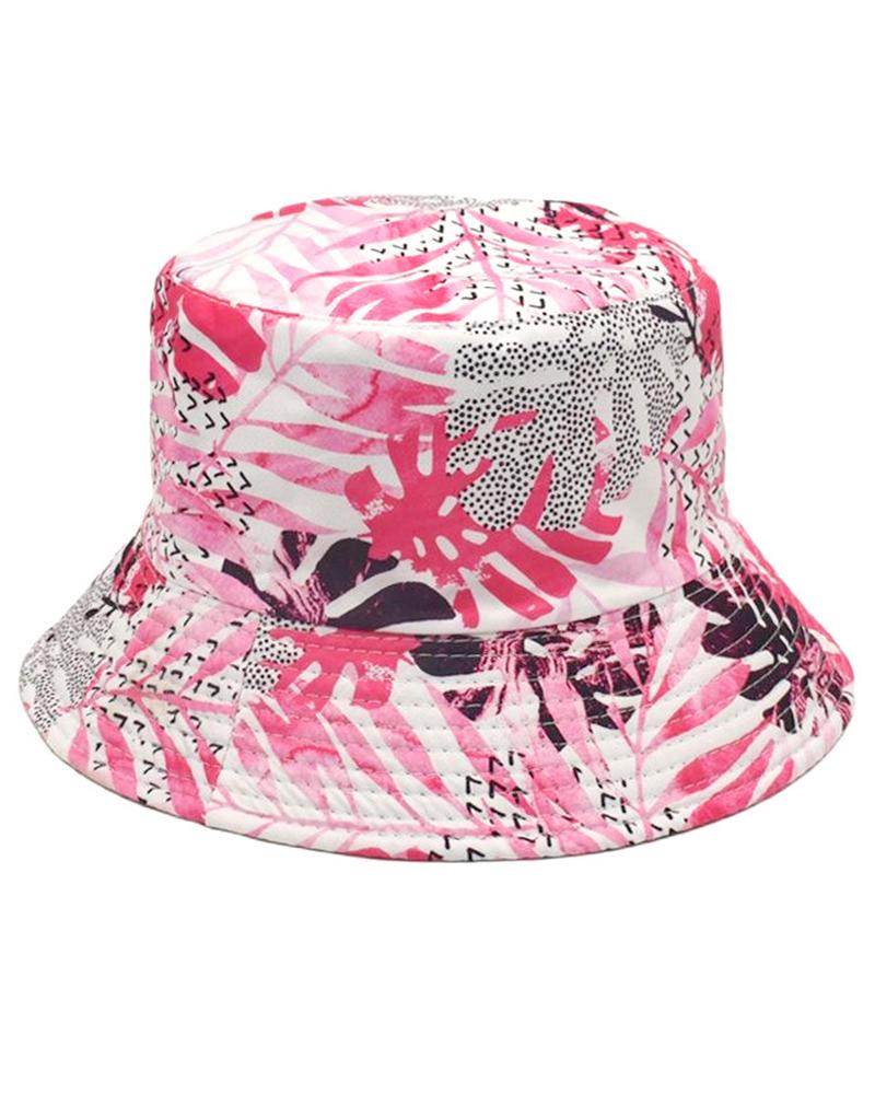 

Palm Leaf Print Reversible Bucket Hat, Pink