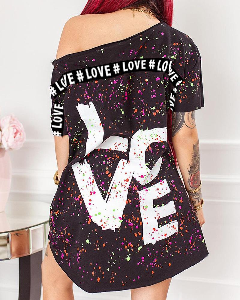 

Ink Splash Letter Print Short Sleeve T-shirt, Black