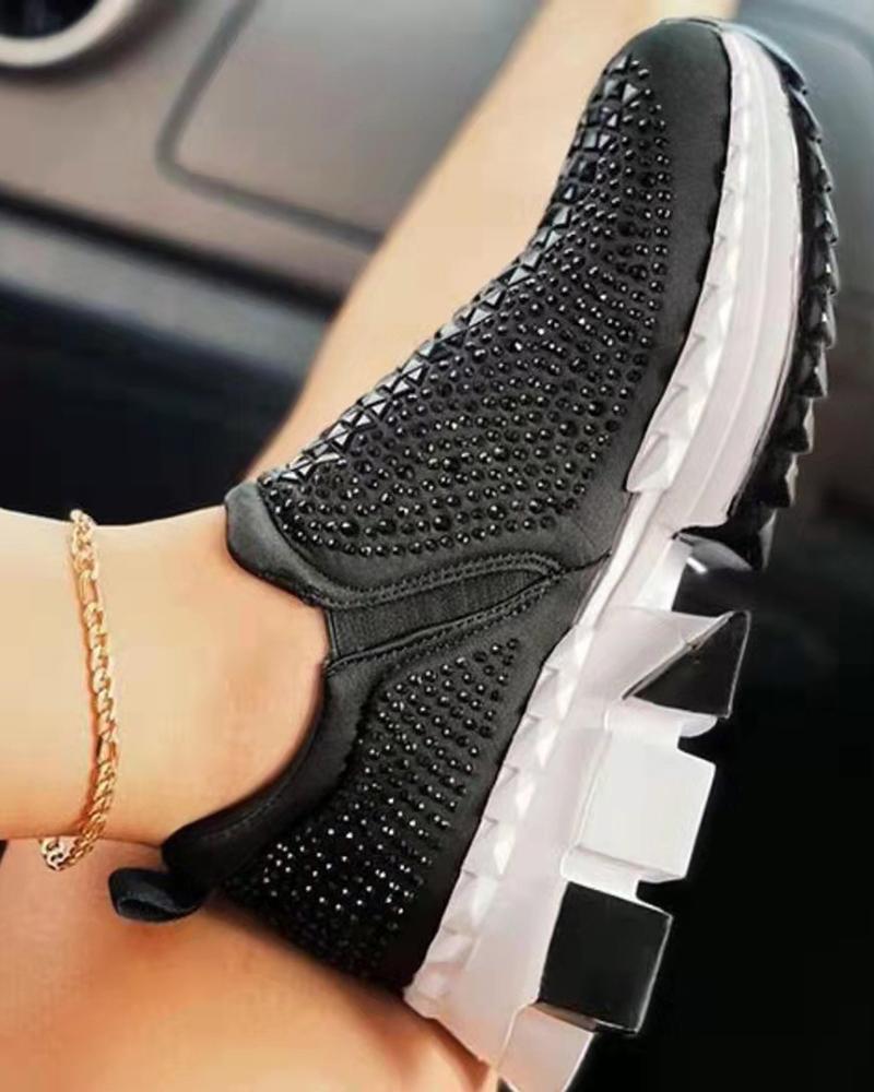 

Rhinestone Decor Sporty Sneakers, Black