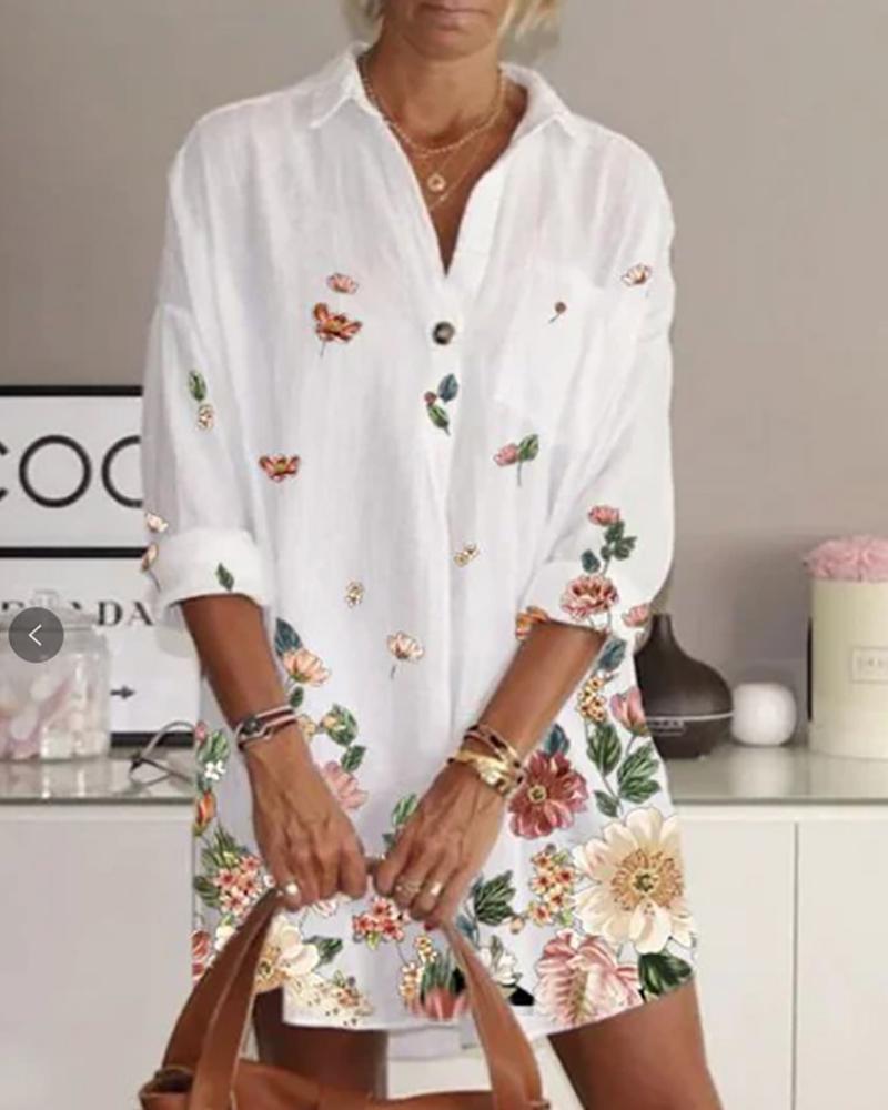 

Floral / Abstract Print Button Pocket Design Shirt, Style2