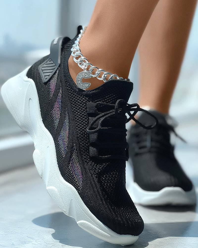 

Breathable Lace-up Knit Sneakers, Black
