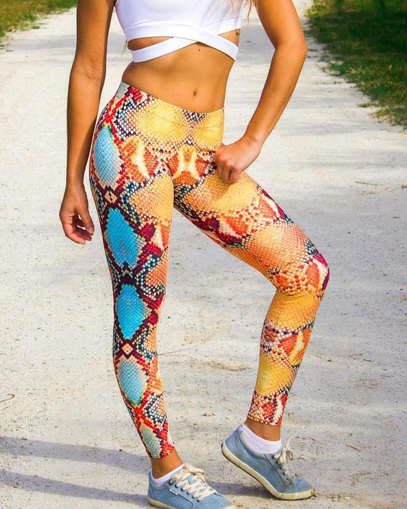 

Multicolor Snakeskin Print Skinny Yoga Pants, Yellow
