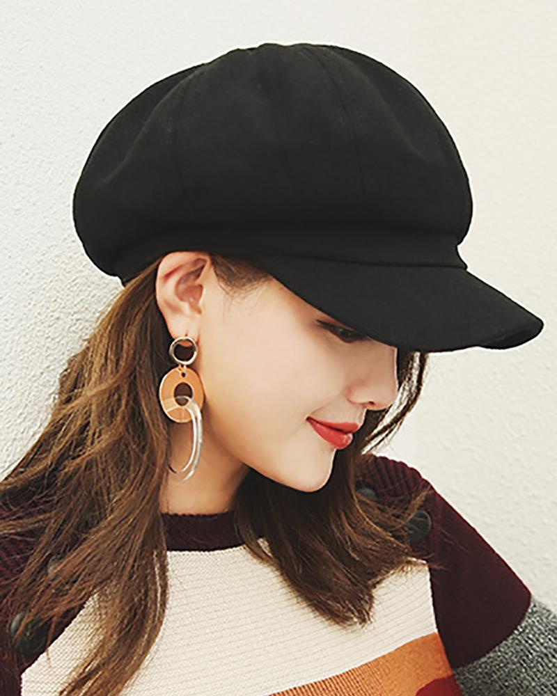 

Minimalist Plain Casual Octagonal Cap, Black