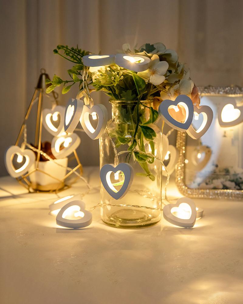 

10 LED Light Wooden Heart Fairy String Light 2m Valentine's Day Battery Operated String Led Light, White