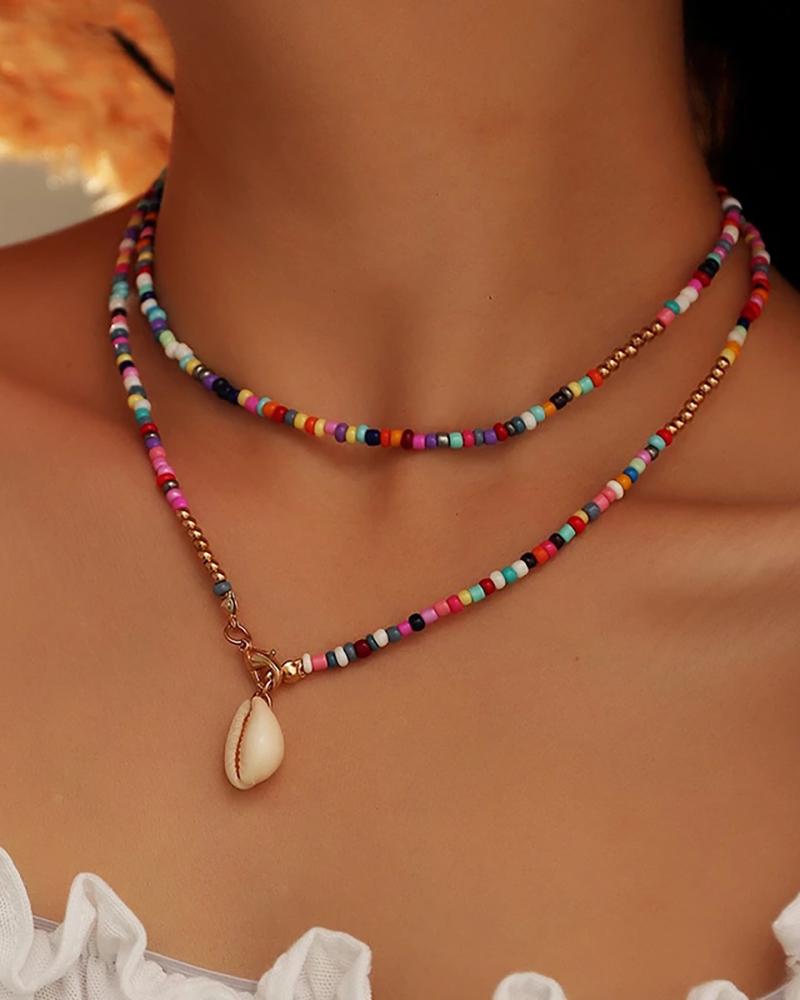 

Shell Pendant Colorful Beaded Necklaces, Multicolor