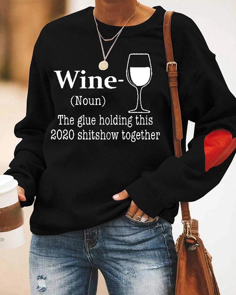 

Letter Graphic Heart Print Long Sleeve Sweatshirt, Black