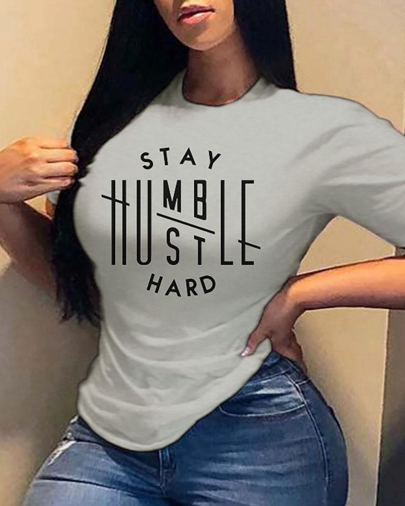 

Letter Print Short Sleeve Casual T-shirt, Gray