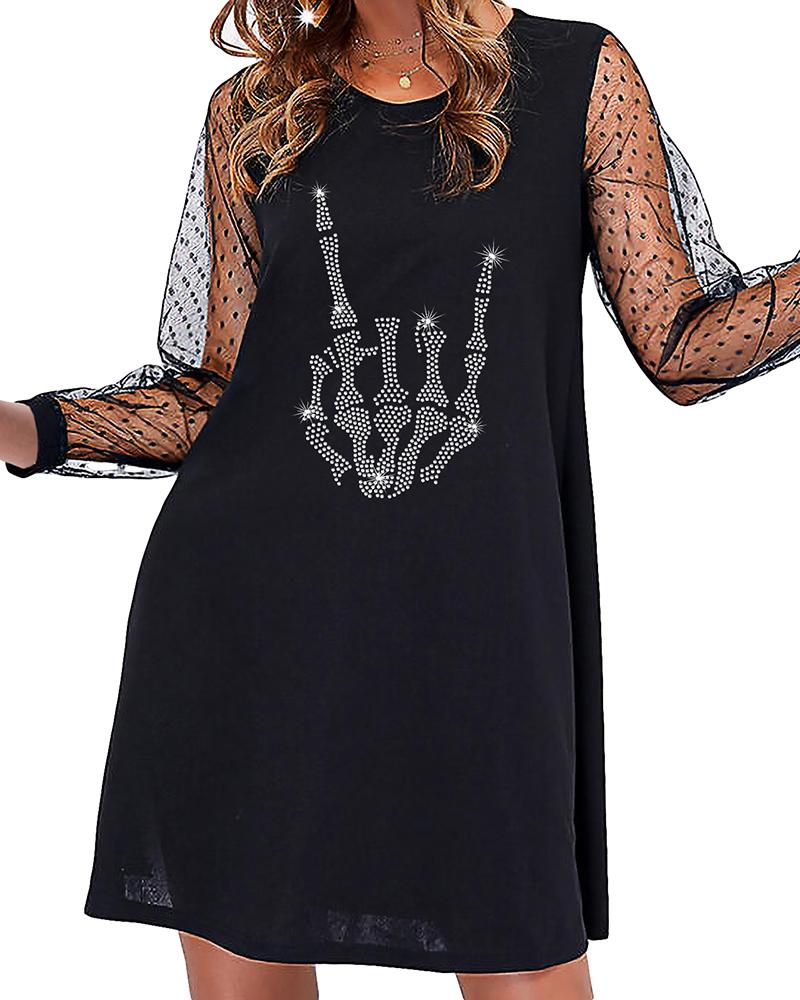 

Valentine' Day Rhinestone Dot Mesh Casual Dress, Style3