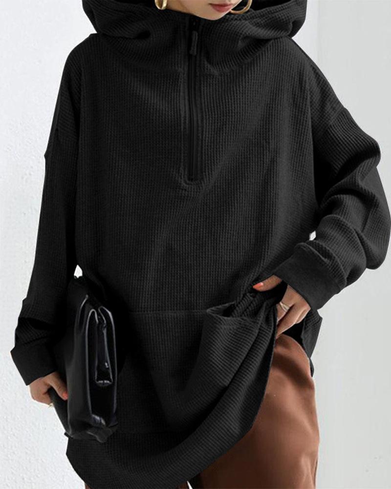 

Long Sleeve Zip Front Casual Hoodie, Black