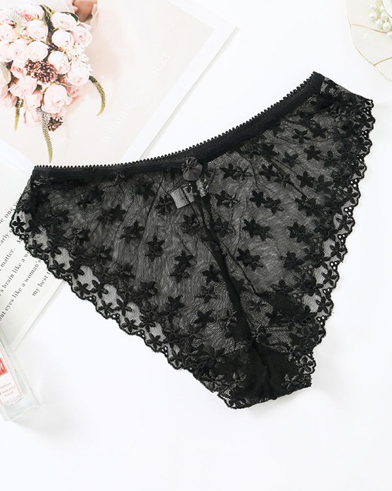 

Sexy Women Lace Floral Embroidered Low Waist Panties, Black
