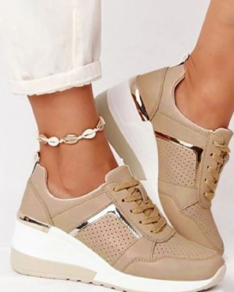 

Lace-up Hollow Out Wedge Sneakers, Brown