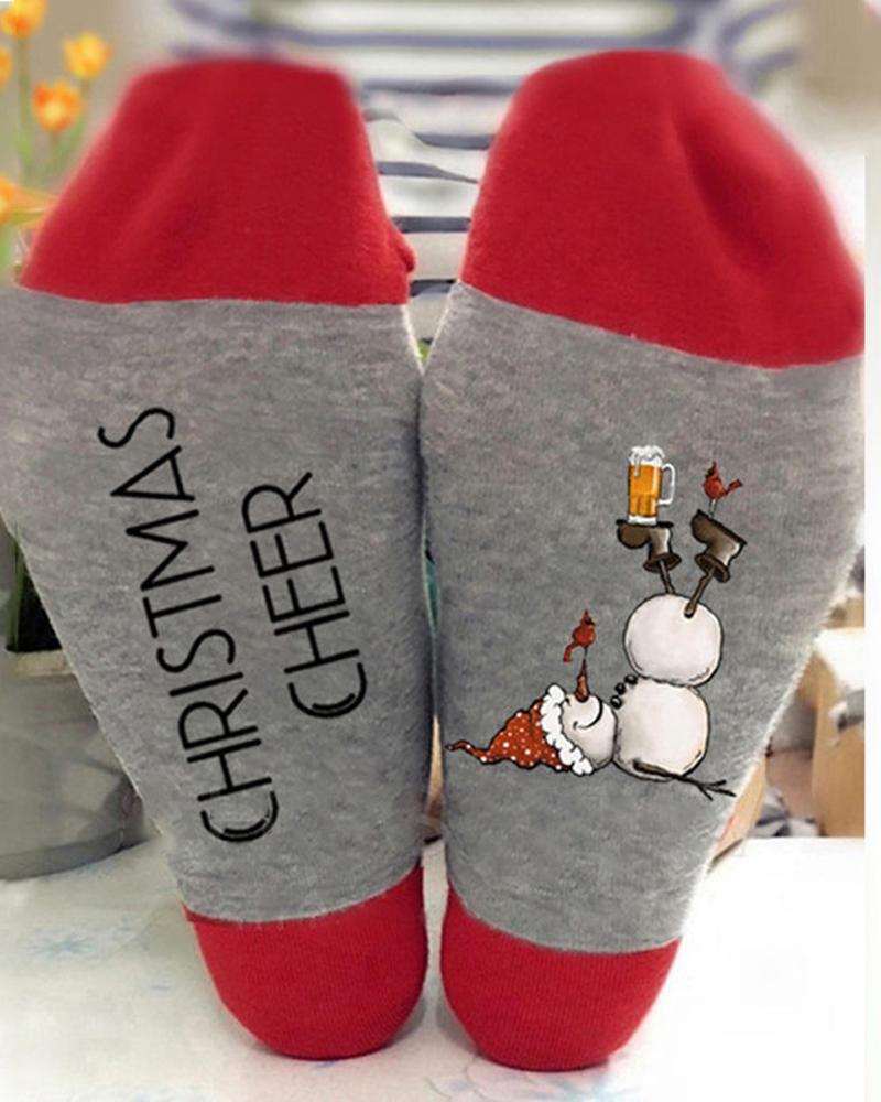 

1Pair Christmas Snowman Letter Print Socks, Style3
