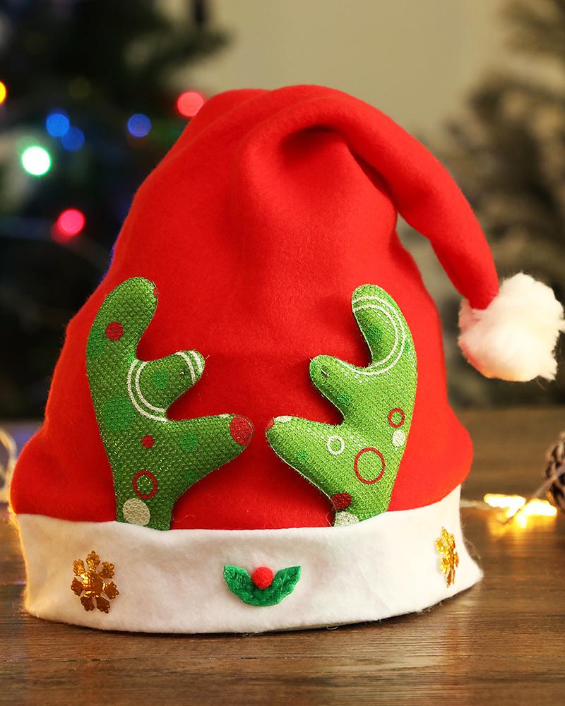 

Antler Pattern Pom Pom Christmas Hat, Green