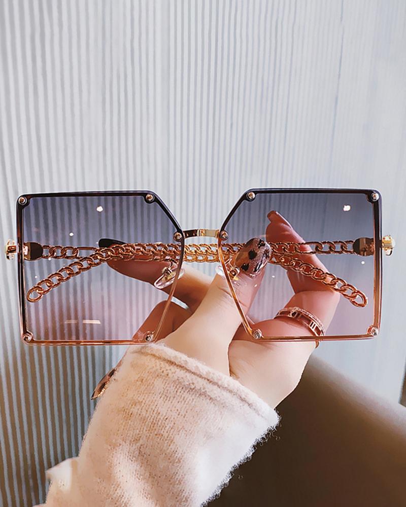 

1Pair Studded Tinted Lens Irregular Metal Frame Sunglasses, Gray