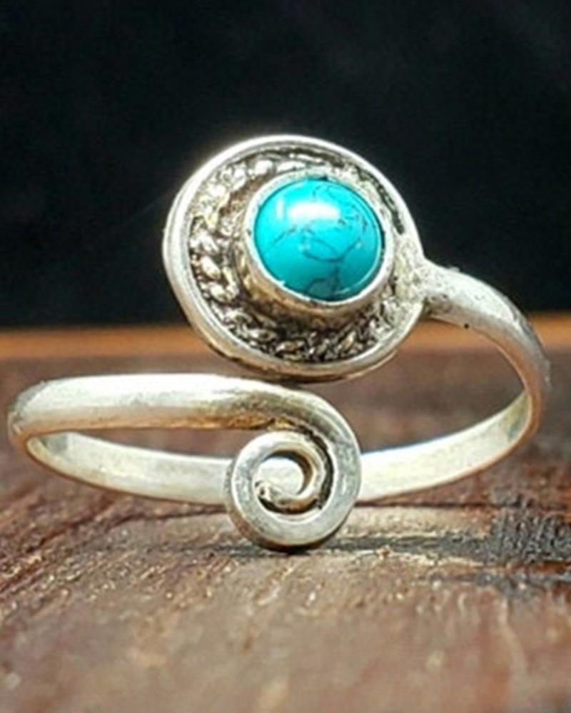 

1pc Bohemian Tribal Geometric Turquoise Opening Ring, Silver