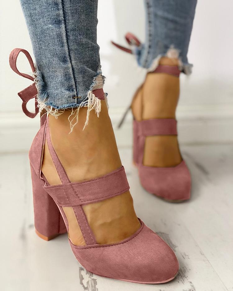 

Fashion Caged Chunky Heels Shoes, Pink