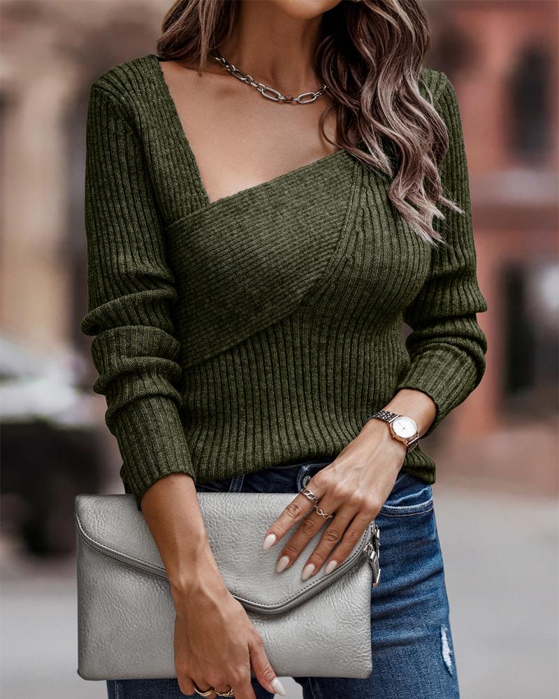 

Long Sleeve Asymmetrical Neck Sweater, Green