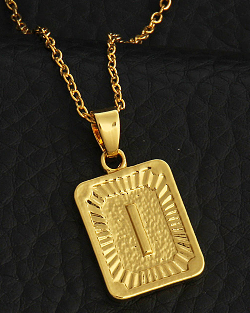 

1pc Letter Embossed Square Pendant Necklace, Style9