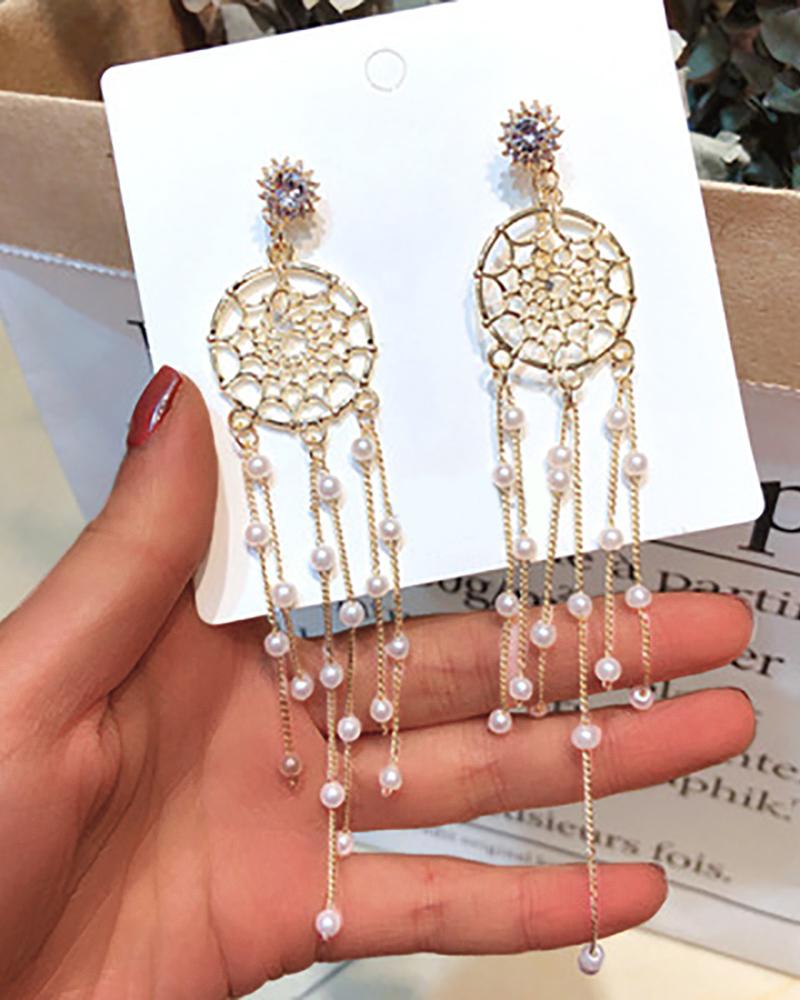 

1Pair Dreamcatcher Beaded Tassel Rhinestone Earrings, Style1