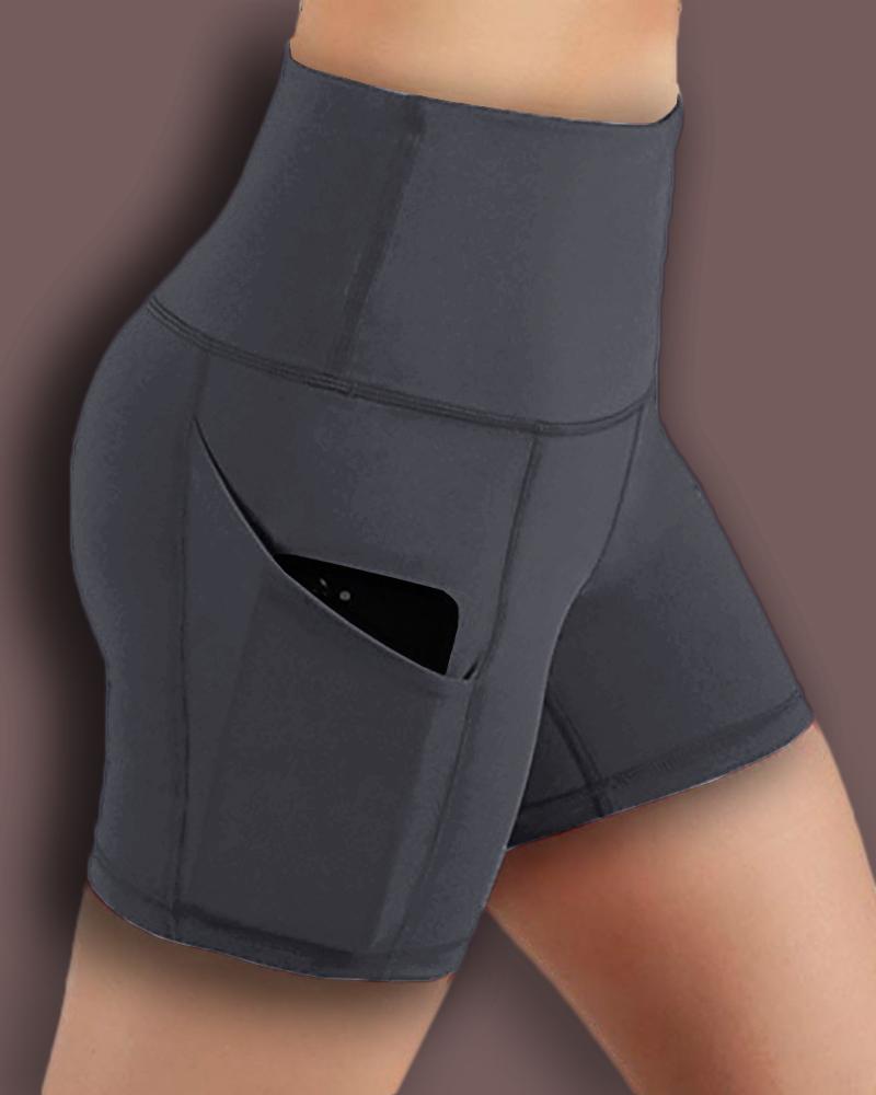 

High Waist Pocket Design Yoga Shorts, Gray