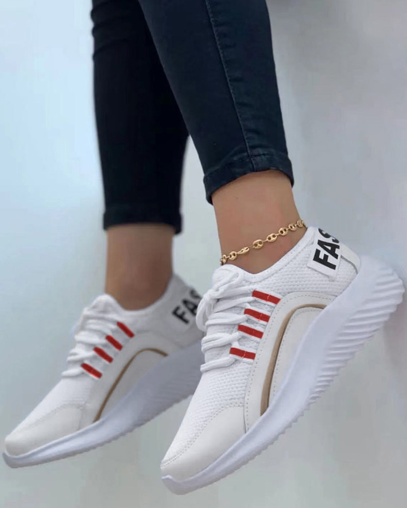 

Letter Breathable Knit Running Sports Sneakers, White