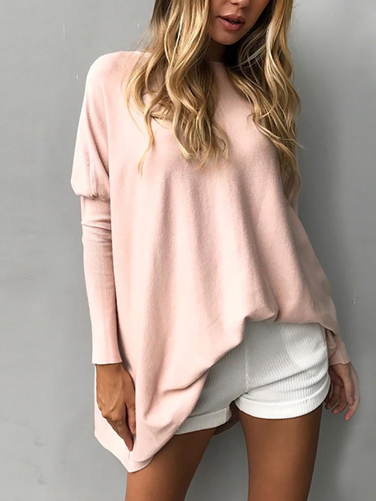 

Trendy Solid Long Sleeve Casual Women Top, White