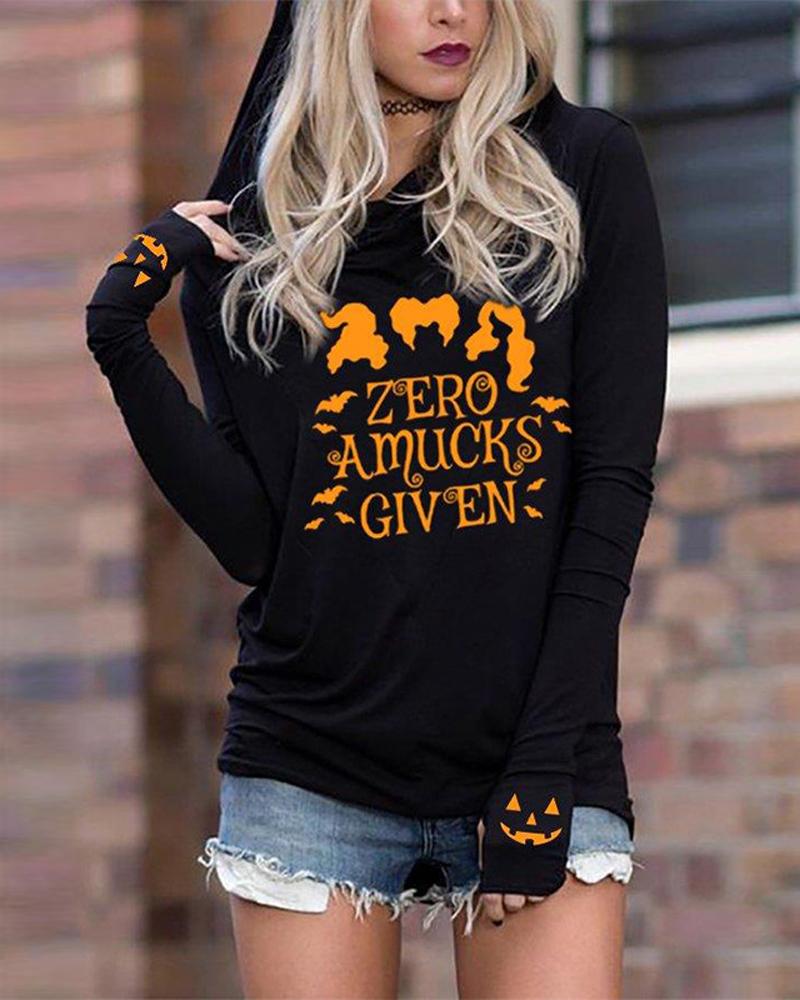 

Halloween Graphic Letter Print Long Sleeve Hoodie, Black