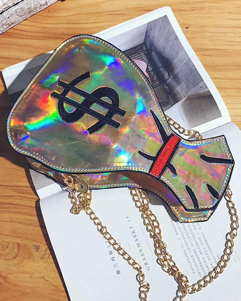 

Holographic Embroidery Vintage Crossbody Bag, Gold