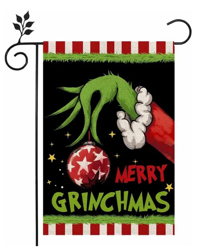 

1pc Christmas Graphic Letter Print Garden Outdoor Party Flag Decoration, Green