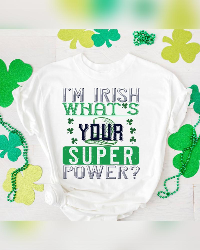 

St. Patrick's Day Letter Print Short Sleeve T-shirt, White