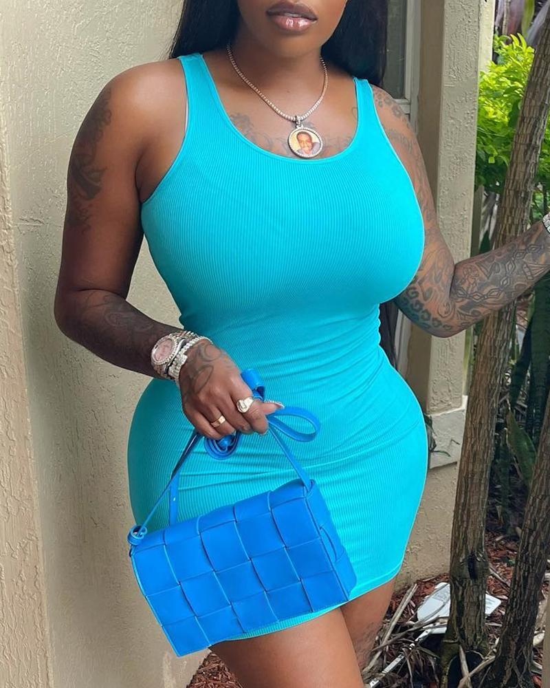 

U Neck Sleeveless Bodycon Dress, Turquoise blue