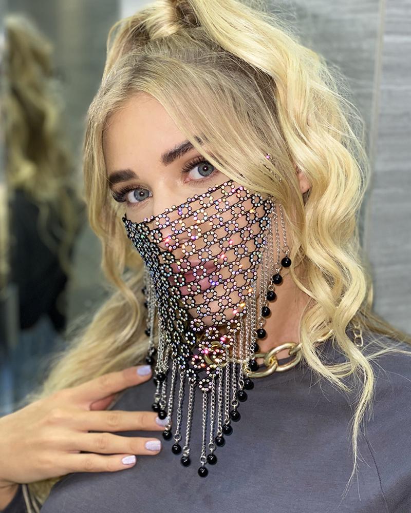 

Studded Colorblock Cutout Tassel Face Bandana, Style2