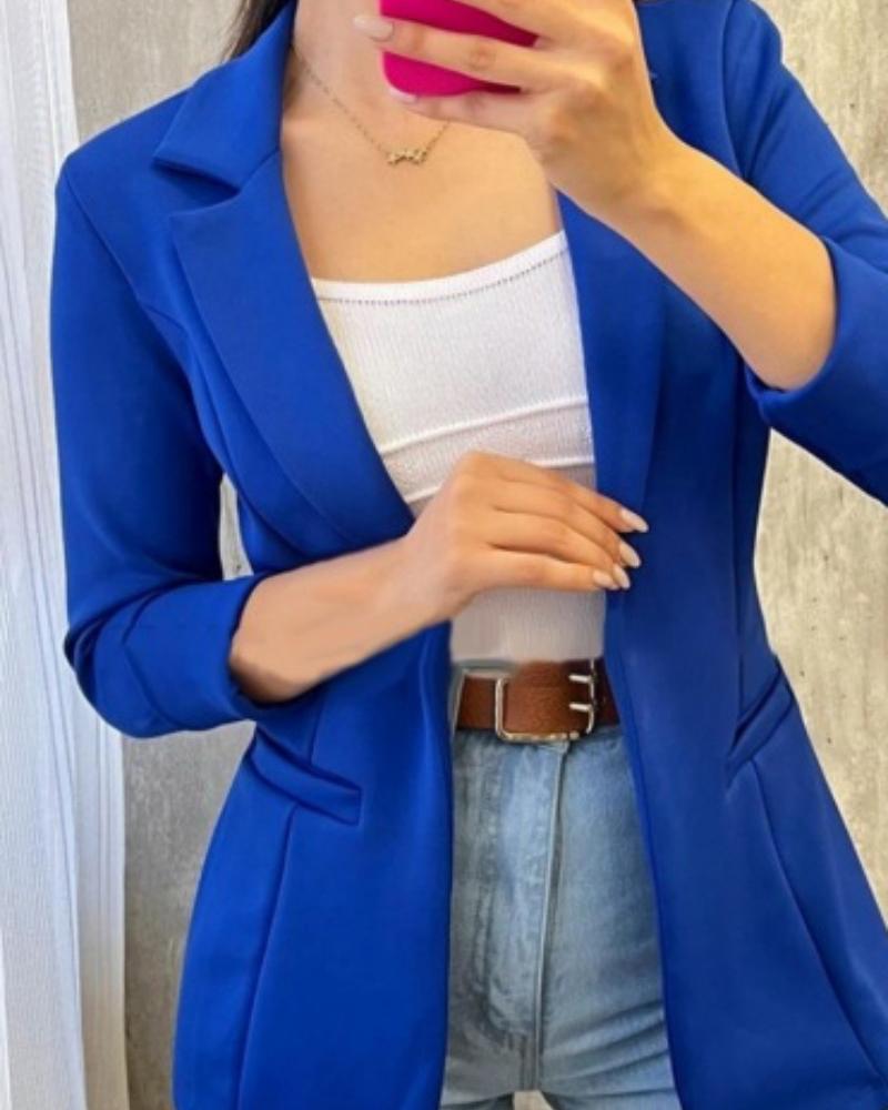 

Notched Collar Long Sleeve Blazer Coat, Blue