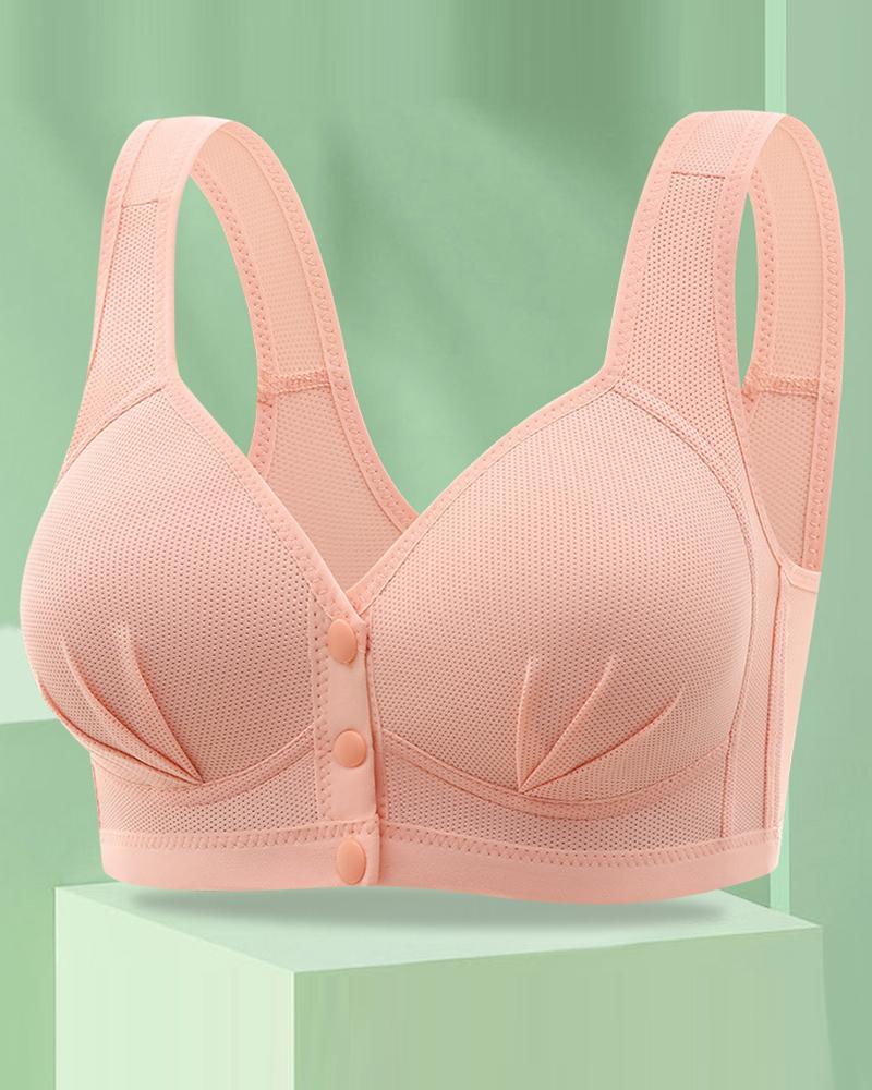 

Button Front Ruched Push Up Wireless Lifting Bra, Pink