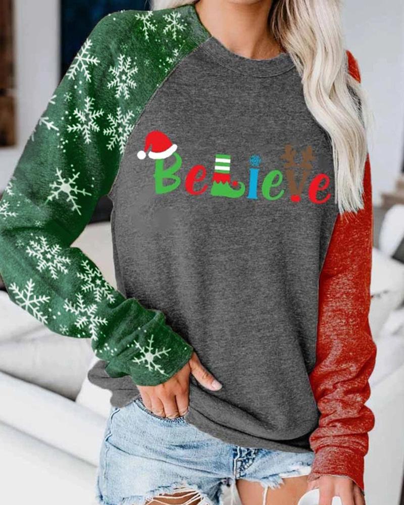 

Christmas Hat Letter Print Long Sleeve Sweatshirt, Dark grey
