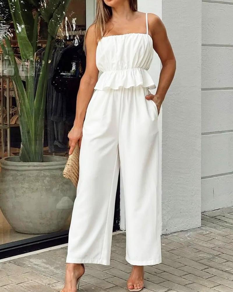 

Ruffle Hem Cami Top & Pants Set, White