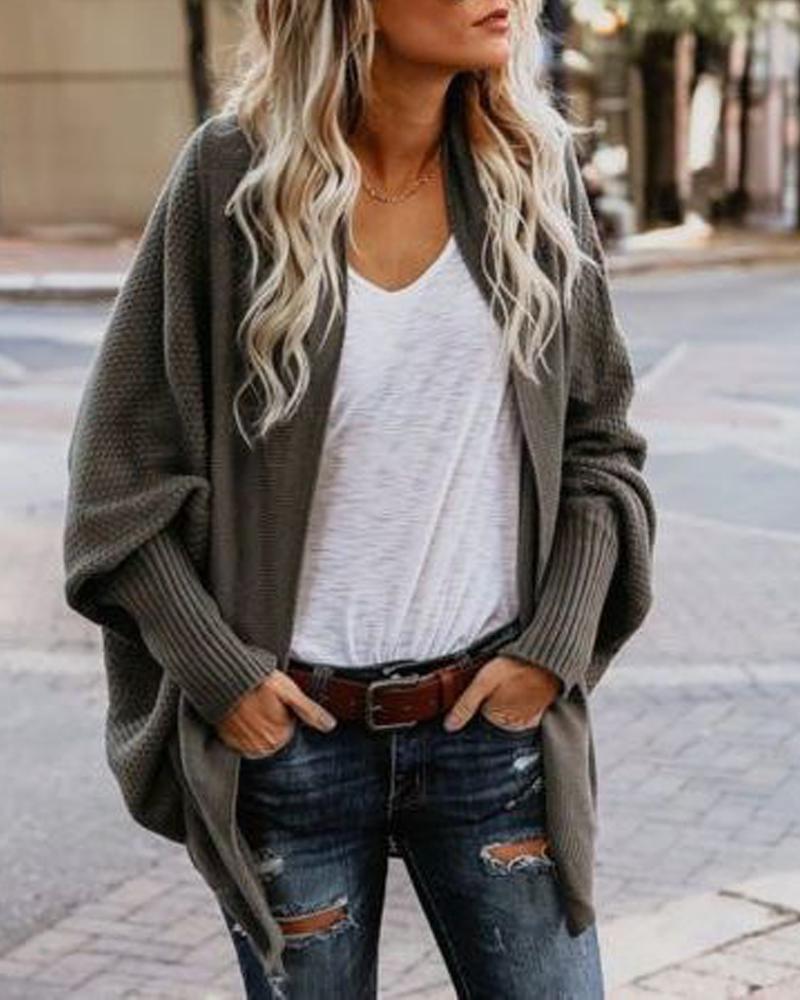 

Batwing Sleeve Open Front Cardigan, Green