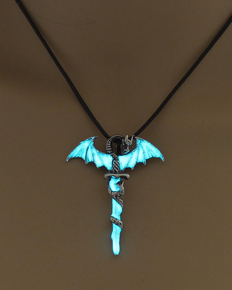 

1pc Halloween Luminous Pterosauria & Sword Pendant Necklace, Style2