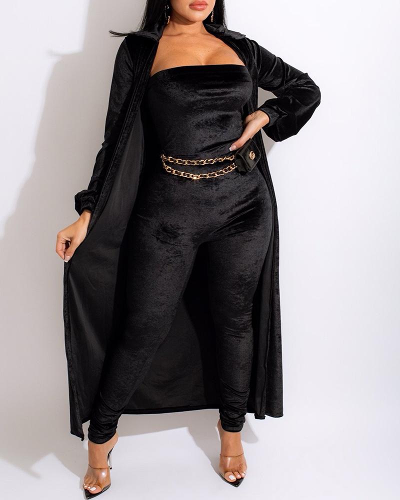 

Lantern Sleeve Open Front Velvet Cardigan, Black