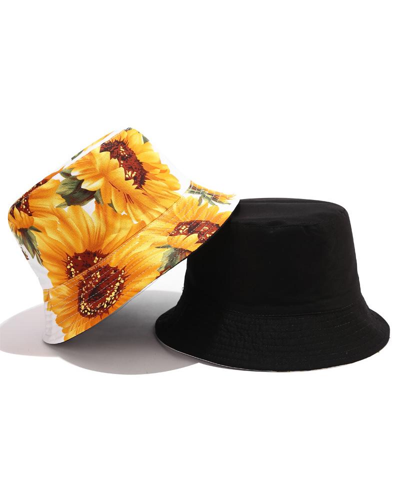 

3D Sunflower Print Sun-protection Fisherman's Hat, White