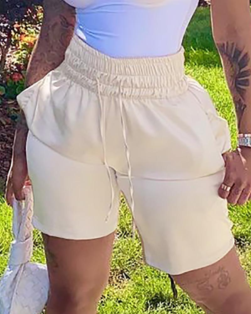 

Pocket Design Drawstring Shorts, Nude
