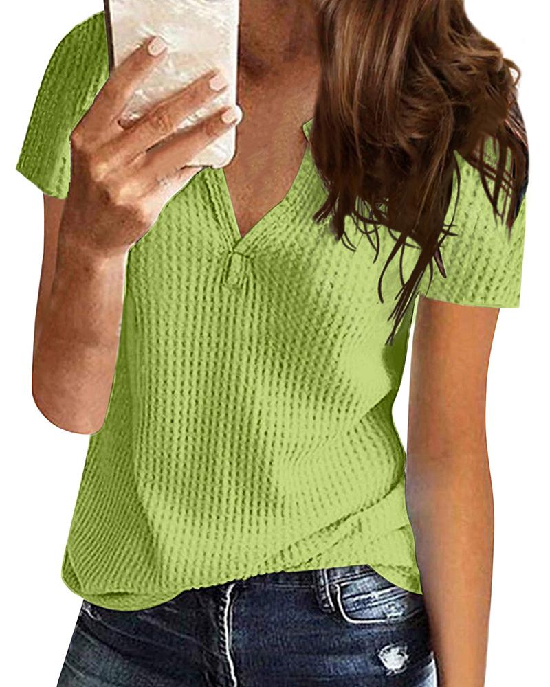 

Notch Neck Waffle Knit Top, Light green