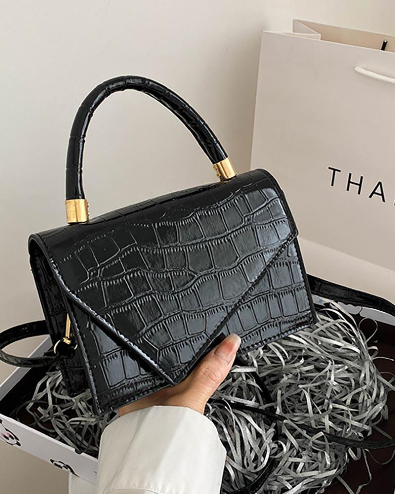 

Vintage Croc Embossed Crossbody Bag With Handle, Black